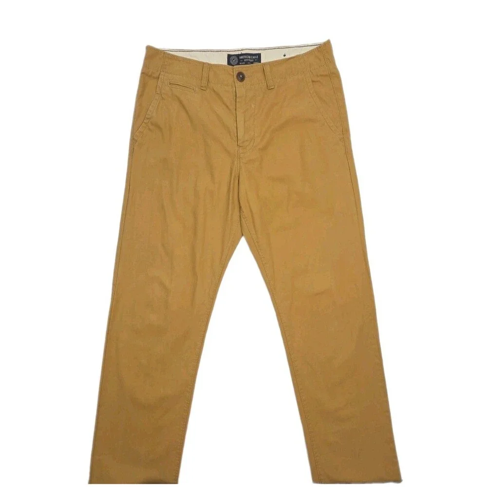 American Eagle Pants Original Straight Khaki Tan Men Sz 32x34 Flat Front Cotton